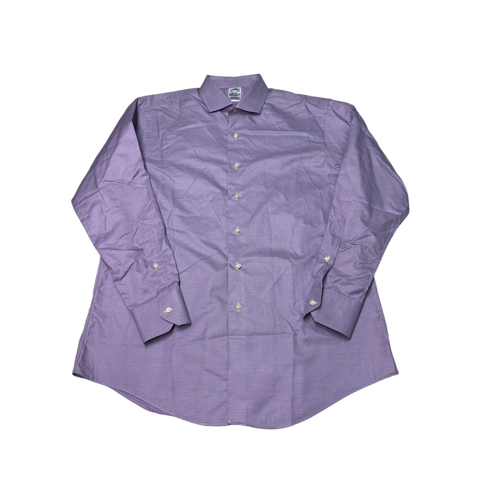 VTG Brooks Brothers Makers Purple Micro Check Egyptian Cotton Shirt Men 16.5 USA